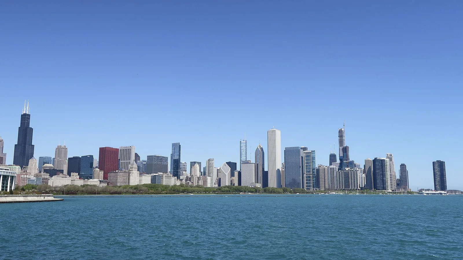 Chicago skyline viewed from the Lake Michigan shoreline